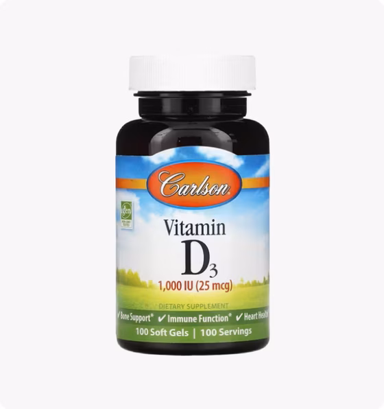 Carlson, Витамин D3, 25 мкг (1000 МЕ), 100 мягких таблеток