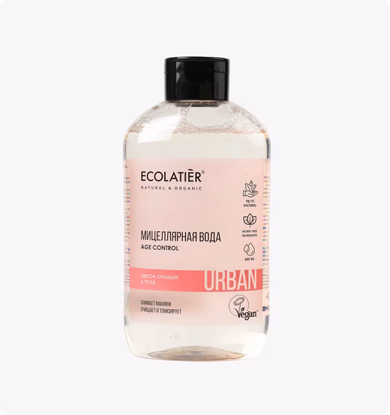 Ecolatier, Urban, Вода мицеллярная для снятия макияжа "Цветок орхидеи&Роза", 400 мл