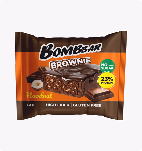 BombBar, Печенье протеиновое глазированное Брауни с фундуком, 50 г