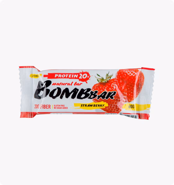 BOMBBAR, Protein, Батончик неглазированный, Клубника, 60 гр