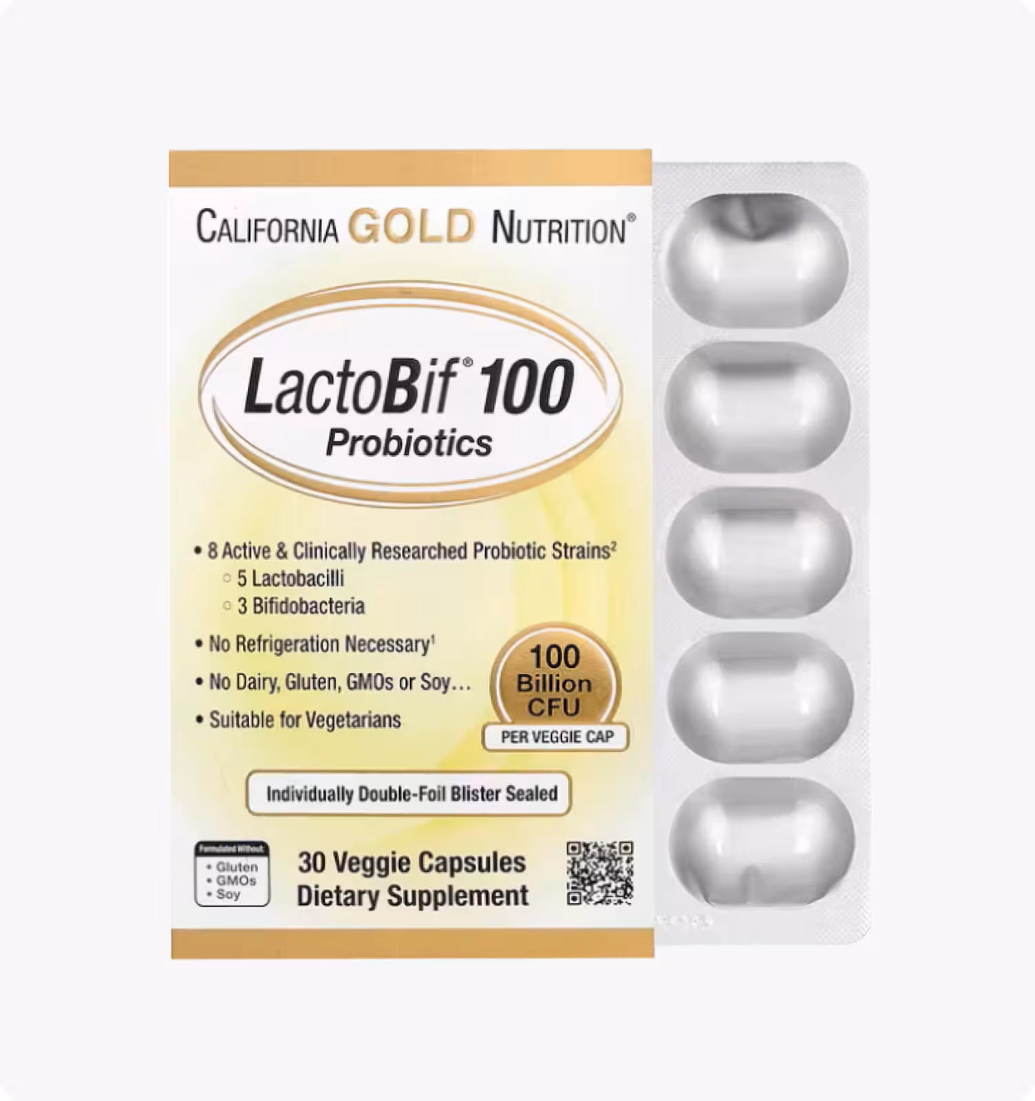 California Gold Nutrition, LactoBif, пробиотики, 100 млрд КОЕ, 30 растительных капсул