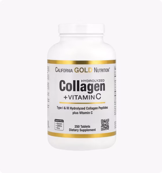 California Gold Nutrition, Пептиды гидролизованного коллагена с витамином C, 250 таблеток