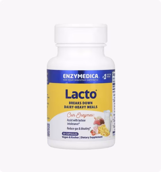 Enzymedica, Lacto, формула для переваривания молочных продуктов, 30 капсул