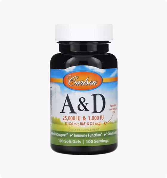 Carlson, Витамины A и D, 100 мягких таблеток