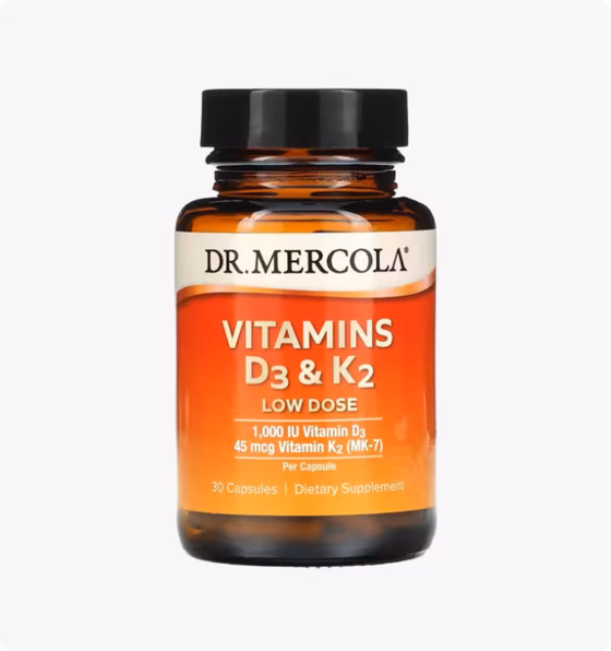 Dr. Mercola, Витамины D3 и K2 в низкой дозе, 30 капсул