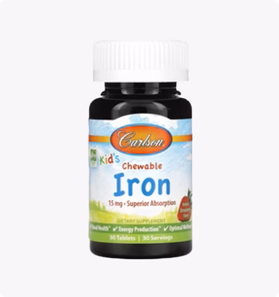 Carlson, Kid's Chewable Iron, клубника, 15 мг, 30 таблеток
