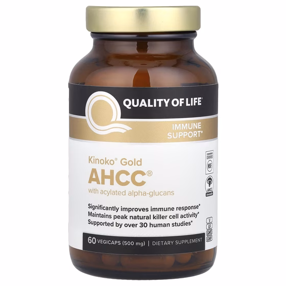 Quality of Life Labs, Kinoko Gold AHCC с ацилированными альфа-глюканами, 60 растительных капсул