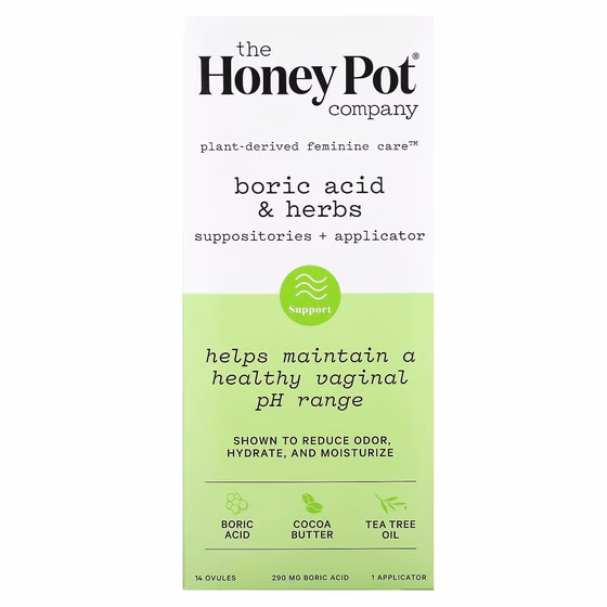 The Honey Pot Company, борная кислота и травы, свечи с аппликатором, 290 мг, 14 флаконов, 1 аппликат