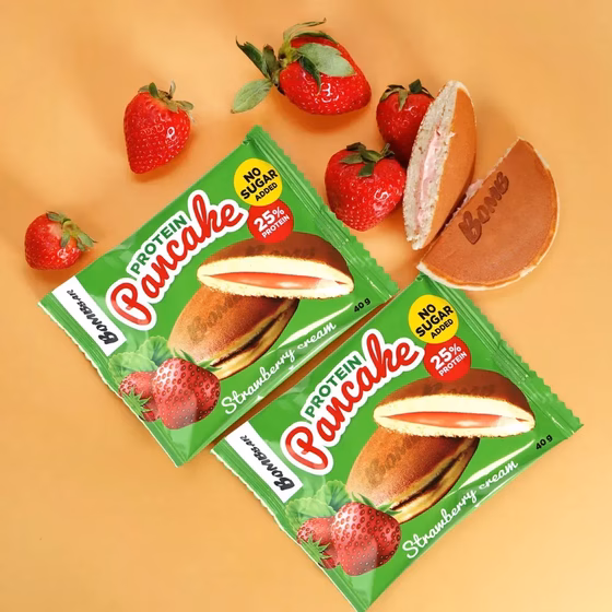 BOMBBAR, Protein, Панкейк неглазированный с начинкой "Клубничный крем", 40 гр