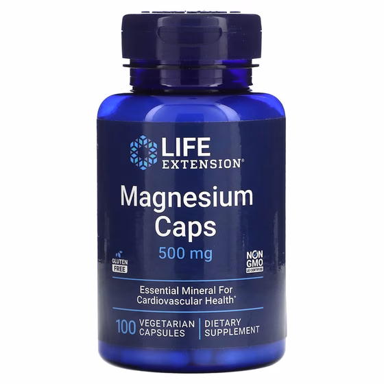 Life Extension, магний в капсулах, 500 мг, 100 вегетарианских капсул