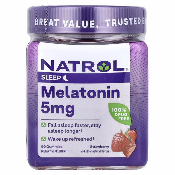 Natrol, Melatonin, Мелатонин, вкус клубники, 5мг, 90 жевательных конфет