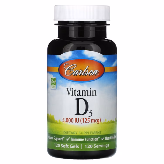 Carlson, Витамин D3, 125 мг (5000 МЕ), 120 мягких таблеток