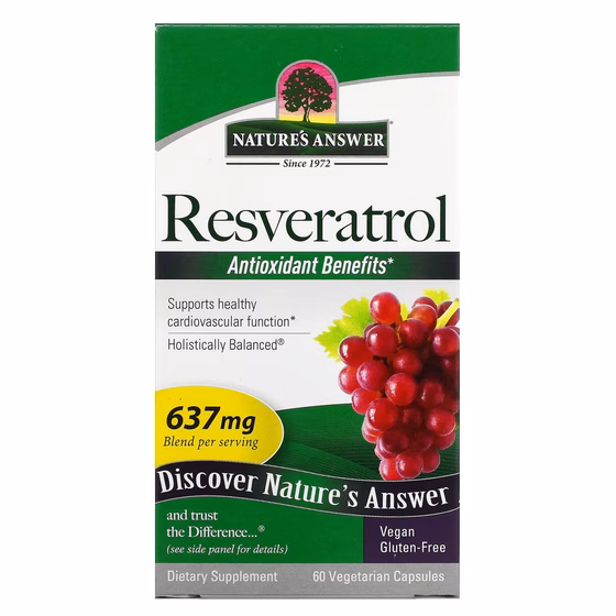 Nature's Answer, ресвератрол, 637 мг, 60 вегетарианских капсул