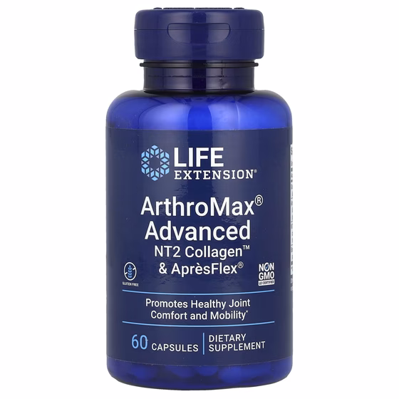 Life Extension, ArthroMax Advanced, усовершенствованный состав, NT2 Collagen и ApresFlex, 60 капсул