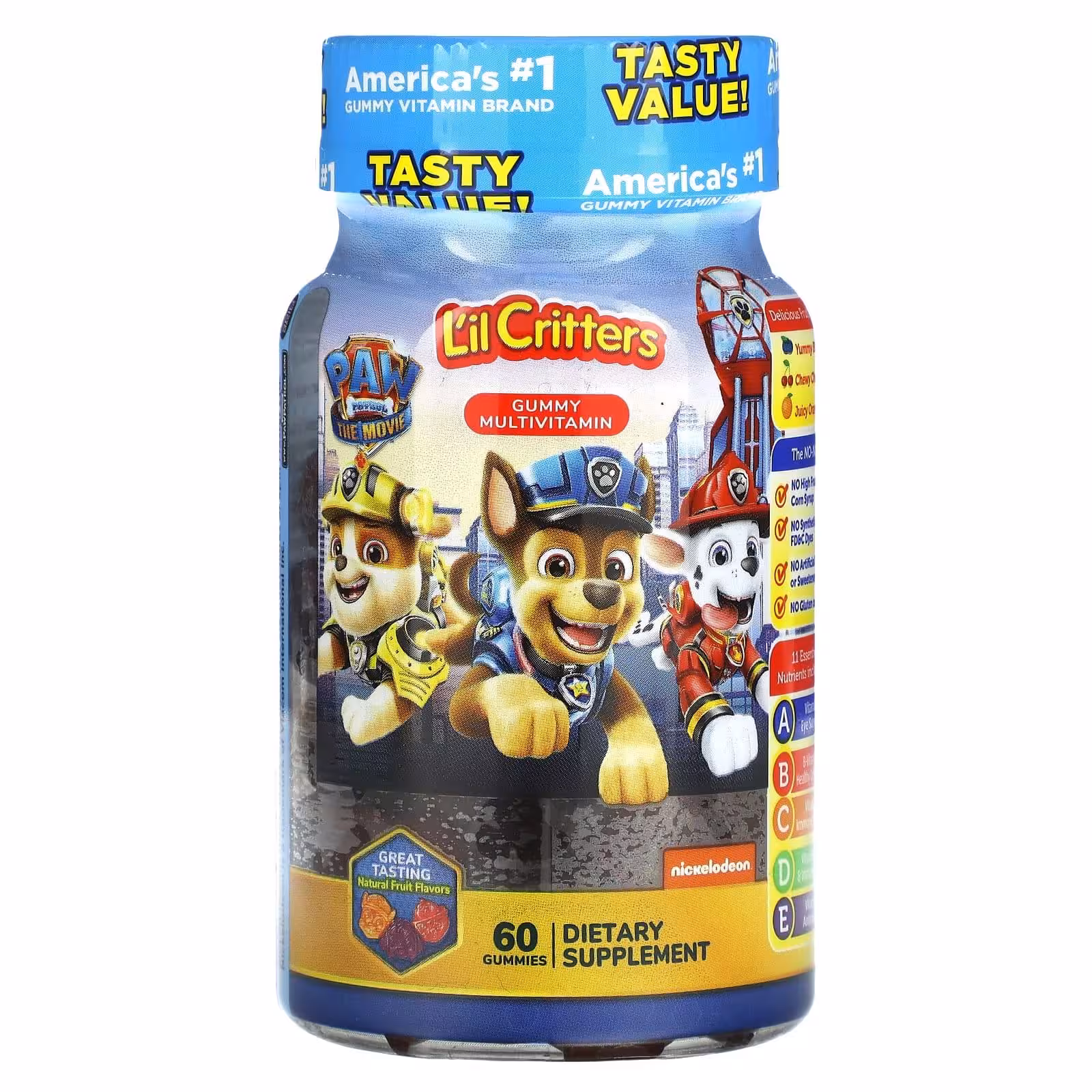L'il Critters, Paw Patrol The Movie, жевательные мультивитамины, натуральные фрукты, 60 жевательных