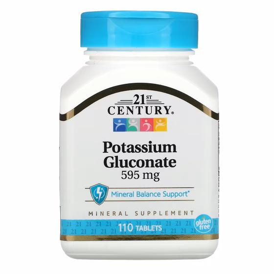 21st Century, Глюконат калия, 595 мг, 110 таблеток