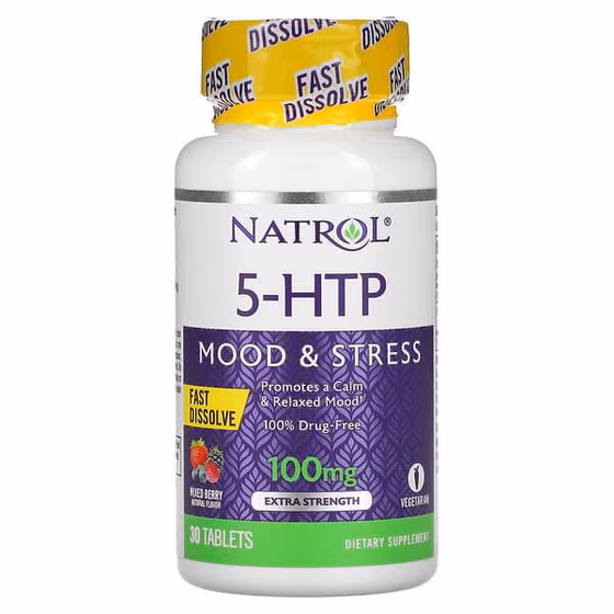 Natrol, 5-HTP, Mood & Stress, Вкус диких ягод, 100мг, 30 таблеток