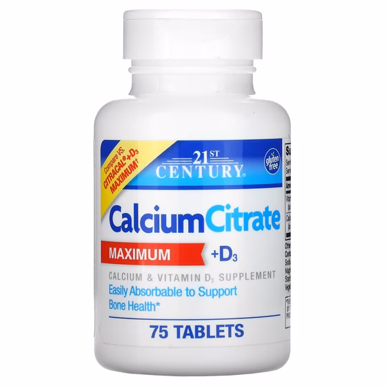 21st Century, Цитрат кальция и витамин D3, максимальная эффективность, 75 таблеток