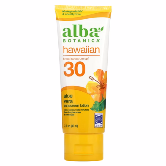 Alba Botanica, Натуральный гавайский солнцезащитный крем, фактор защиты SPF 30, 4 жидких унц