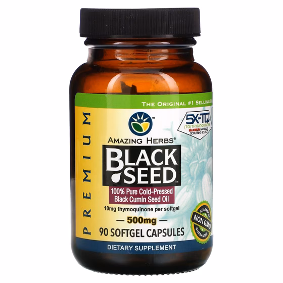 Amazing Herbs, Black Seed, 500 мг, 90 гелевых капсул