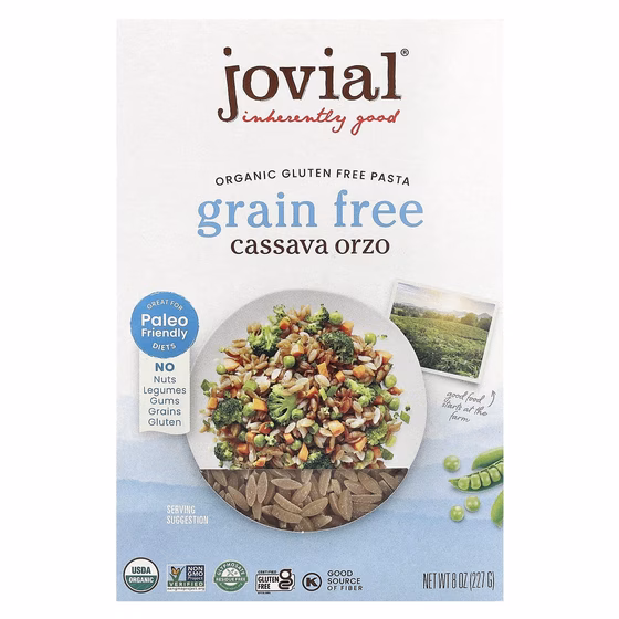 Jovial, Органическая паста без глютена, кассава орзо, 227 г