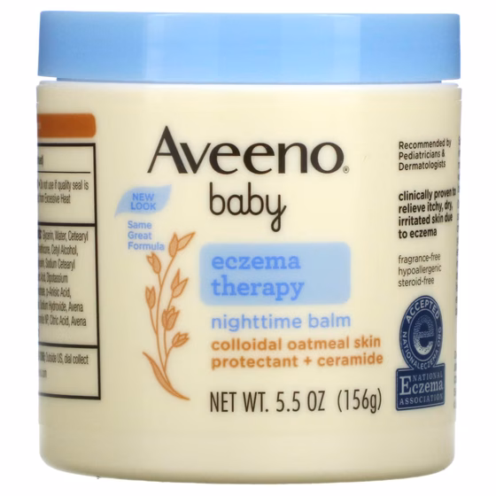 Aveeno, Бальзам ночной для облегчения симптомов экземы у детей, без отдушки, 156 г (5,5 унции)