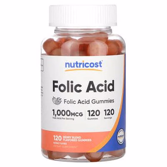 Nutricost, фолиевая кислота, со вкусом ягод, 1000 мкг, 120 жевательных таблеток