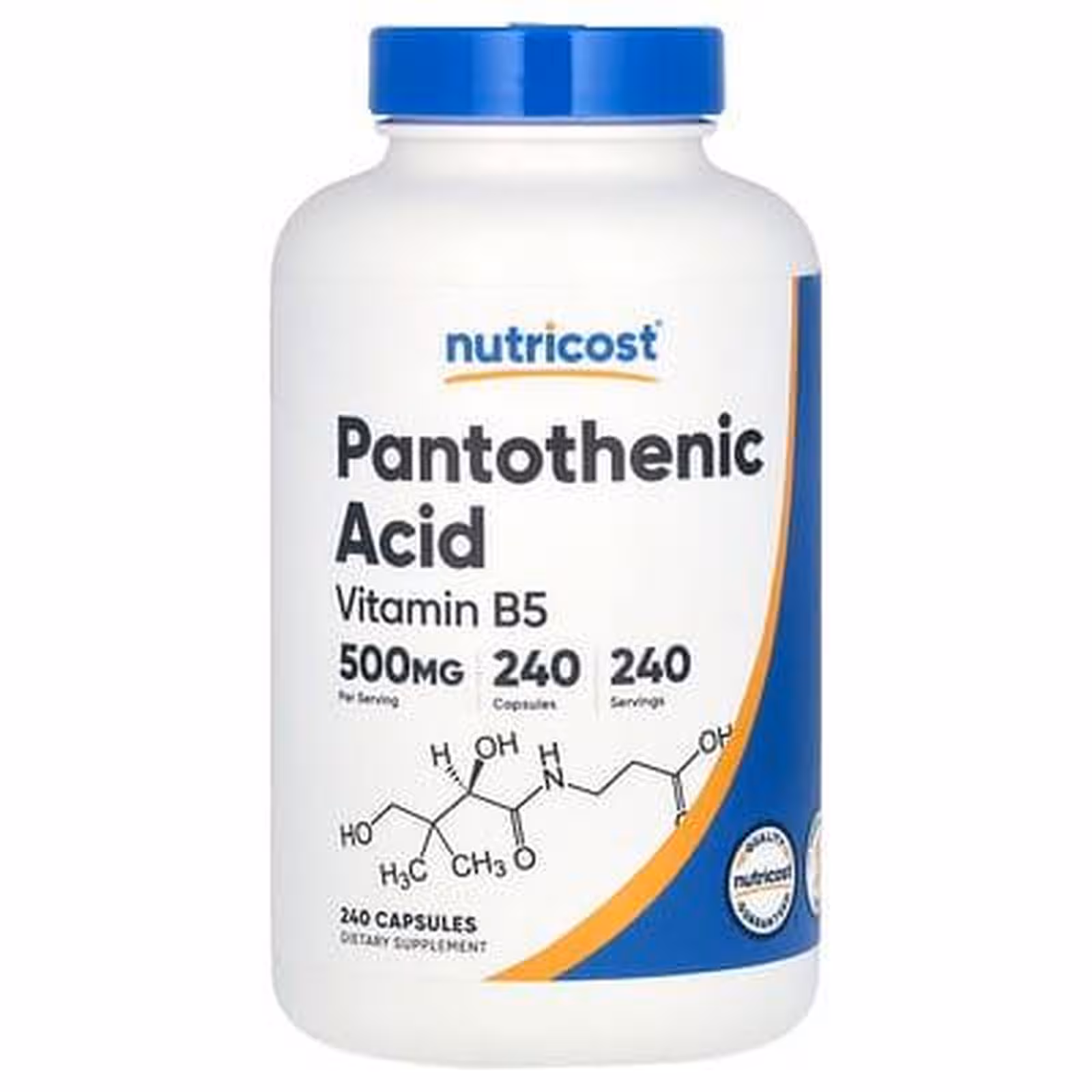 Nutricost, пантотеновая кислота, витамин B5, 500 мг, 240 капсул