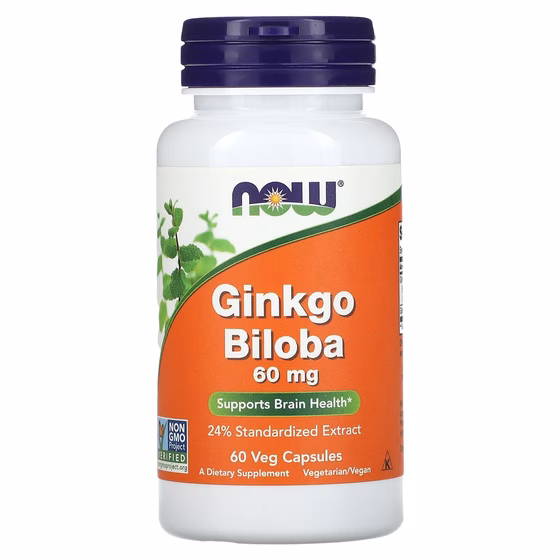 NOW Foods, Гинкго билоба, 60 мг, 60 растительных капсул