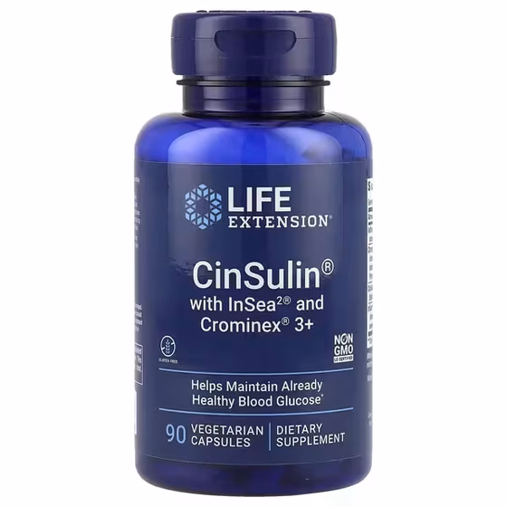 СЦ 20% Life Extension, CinSulin с InSea2 и Crominex 3+, 90 растительных капсул