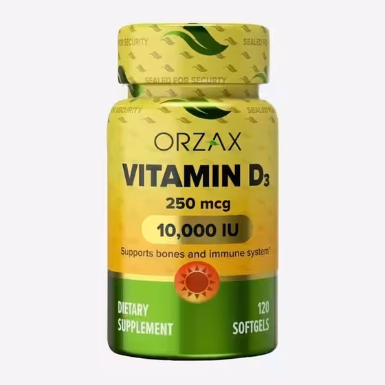СЦ 20% Orzax, Витамин D3, 10000 МЕ, 120 капсул