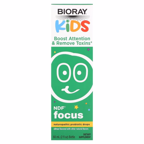 Bioray, Kids, NDF Focus, натуральный пробиотик в каплях для детей, для концентрации внимания, цитрус