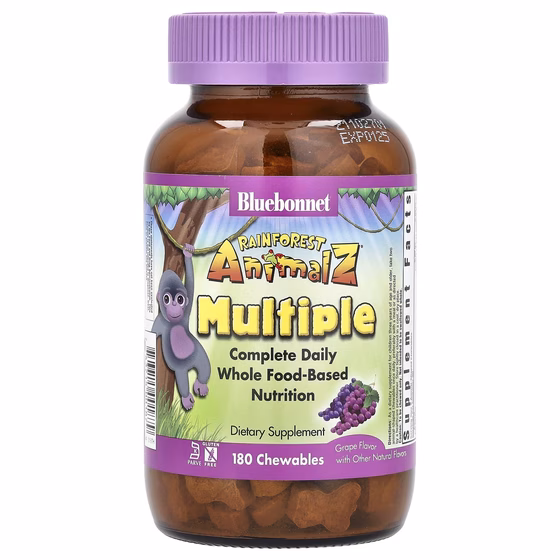 Bluebonnet Nutrition, Rainforest Animalz, мультивитамин на основе цельных продуктов, натуральный аро