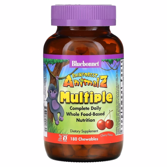 Bluebonnet Nutrition, Rainforest Animalz, препарат полного спектра для ежедневного приема, мультивит