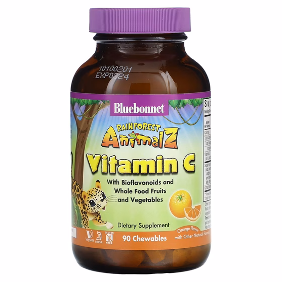 Bluebonnet Nutrition, Super Earth, Rainforest Animalz, витамин С, натуральный апельсиновый вкус, 90