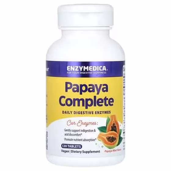 СЦ 20% Enzymedica, Papaya Complete, со вкусом папайи и мяты, 120 таблеток