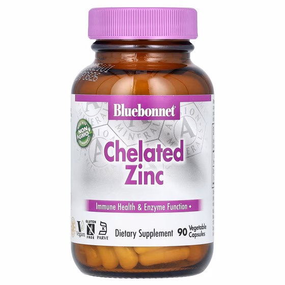 Bluebonnet Nutrition, Хелатный цинк, 90 растительных капсул