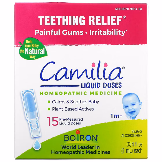 Boiron, Camilia, средство для снятия боли при прорезывании зубов, 15 жидких доз