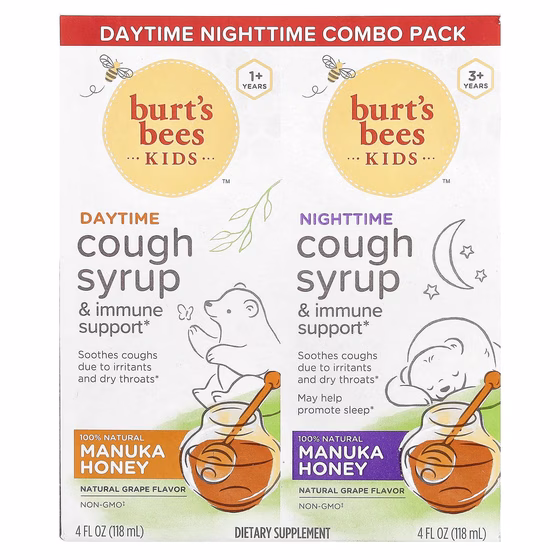 Burt's Bees, Kids, Сироп от кашля днем/ночью и поддержка иммунитета, комбинированная упаковка, 118мл