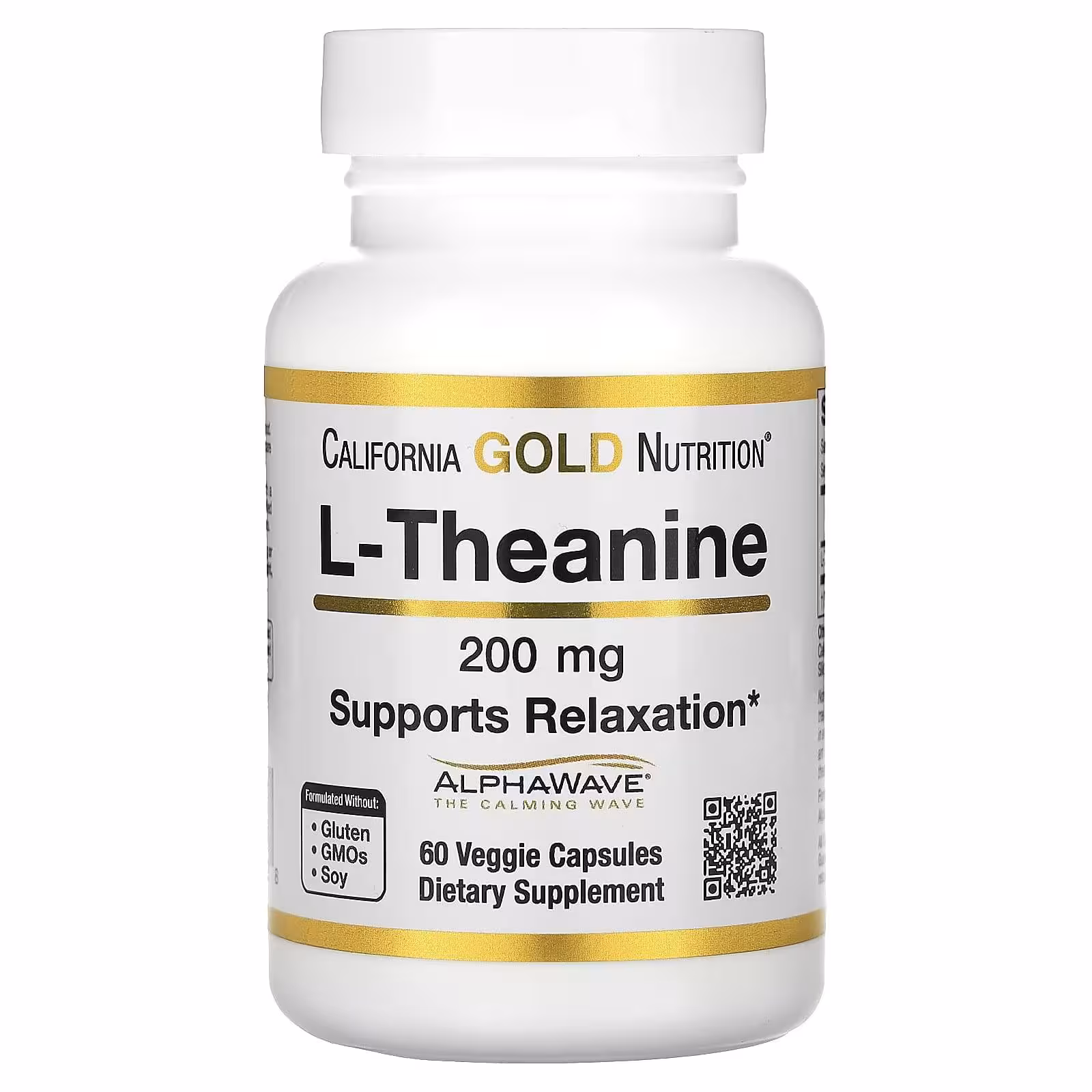 California Gold Nutrition, AlphaWave, L-теанин, 200 mg, 60 растительных капсул поддерживает расслабл