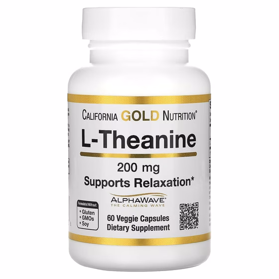 California Gold Nutrition, AlphaWave, L-теанин, 200 mg, 60 растительных капсул поддерживает расслабл