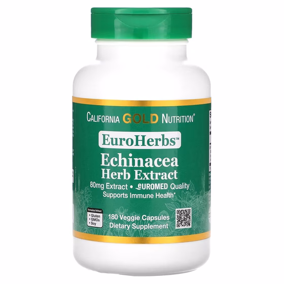 California Gold Nutrition, EuroHerbs, экстракт эхинацеи, 80 мг, 180 вегетарианских капсул
