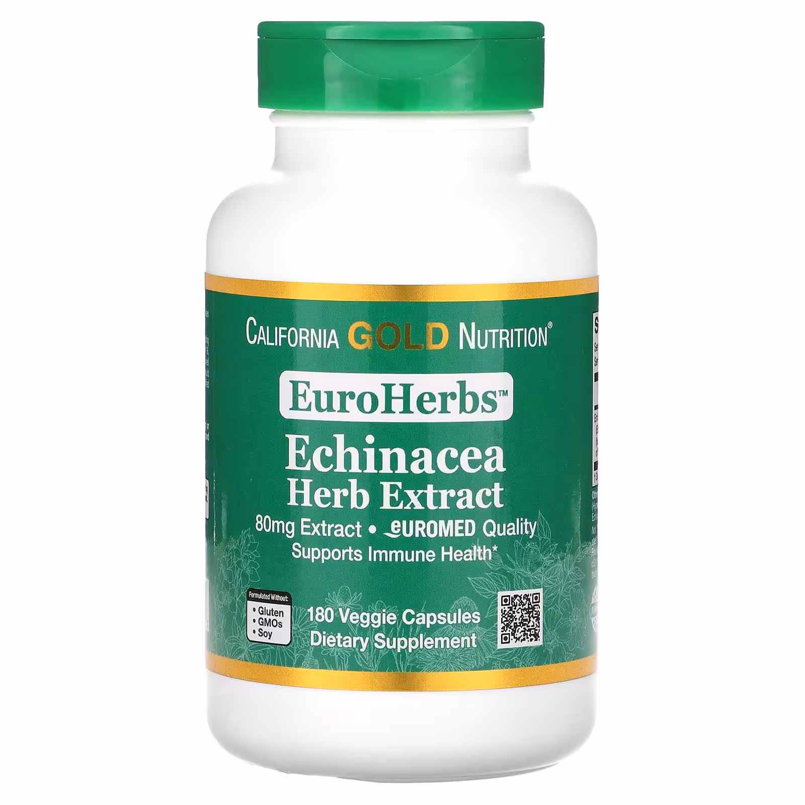 California Gold Nutrition, EuroHerbs, экстракт эхинацеи, 80 мг, 180 вегетарианских капсул