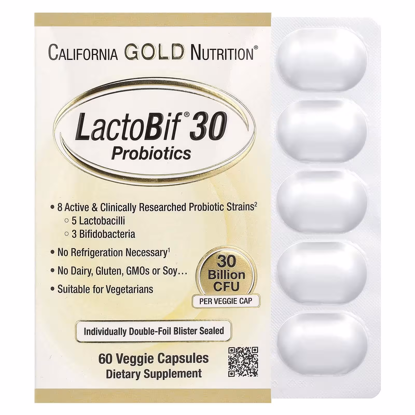 California Gold Nutrition, LactoBif, пробиотики, 30 млрд КОЕ, 60 растительных капсул