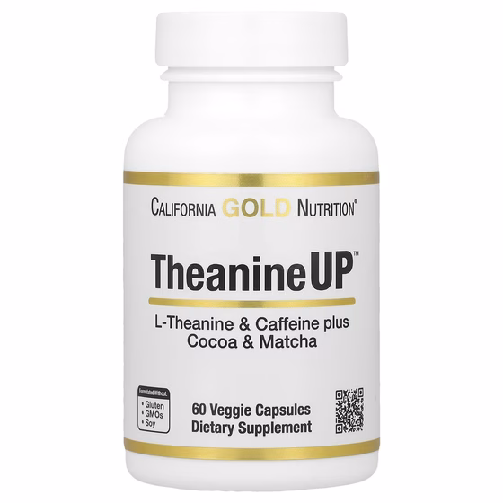 California Gold Nutrition, TheanineUP, сфокусированная энергия, L-теанин и кофеин, 60 рас