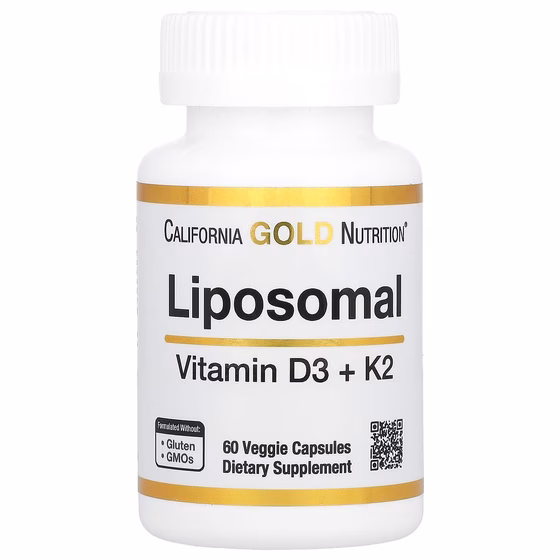 California Gold Nutrition, липосомальные витамины K2 и D3, 60 вегетарианских капсул
