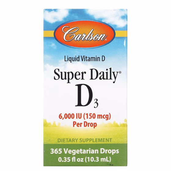 Carlson Labs, Super Daily D3, 150 мкг (6000 МЕ), 10,3 мл (0,35 жидкой унции)