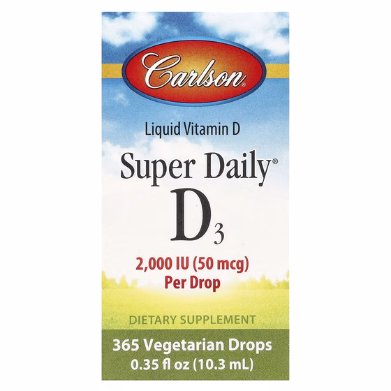 Carlson Labs, Super Daily D3, витамин D3, 50 мкг (2000 МЕ), 10,3 мл (0,35 жидк. унций)