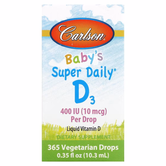 Carlson Labs, Super Daily, витамин D3 для детей, 10 мкг (400 МЕ), 10,3 мл (0,35 жидк. унций)