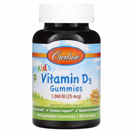 Carlson Labs, Детские жевательные таблетки с витамином D3, натуральные фруктовые ароматизаторы, 25 м